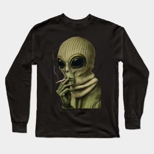 Chill Alien in a Knit Balaclava – Space Out in Style Long Sleeve T-Shirt